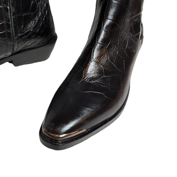 Sigerson Morrison Jaden Black Croc Leather Tall Boots Size 37.5 New - Picture 3 of 16